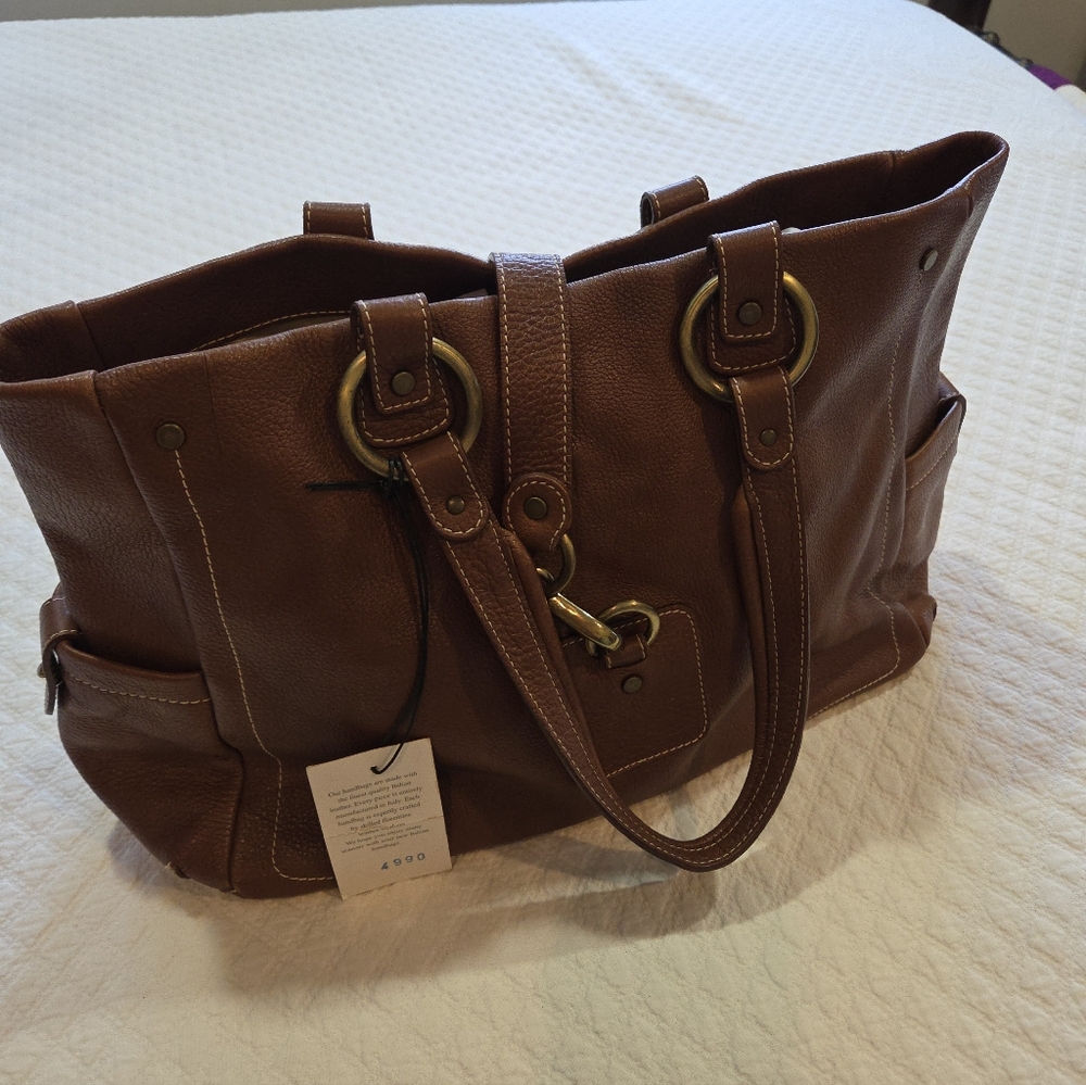 Claudia Firenze Brown Leather Shoulder Bag Purse Florence Italy Large Handbag - Picture 7 of 10